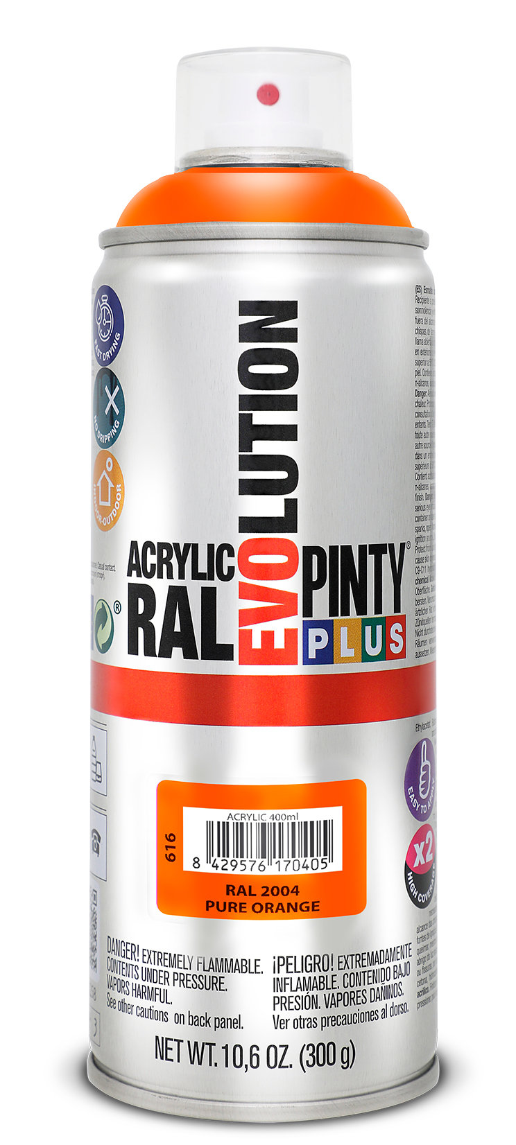 Spray vopsea acrilica PINTYPLUS Evolution, portocaliu pur, RAL 2004, 400 ml