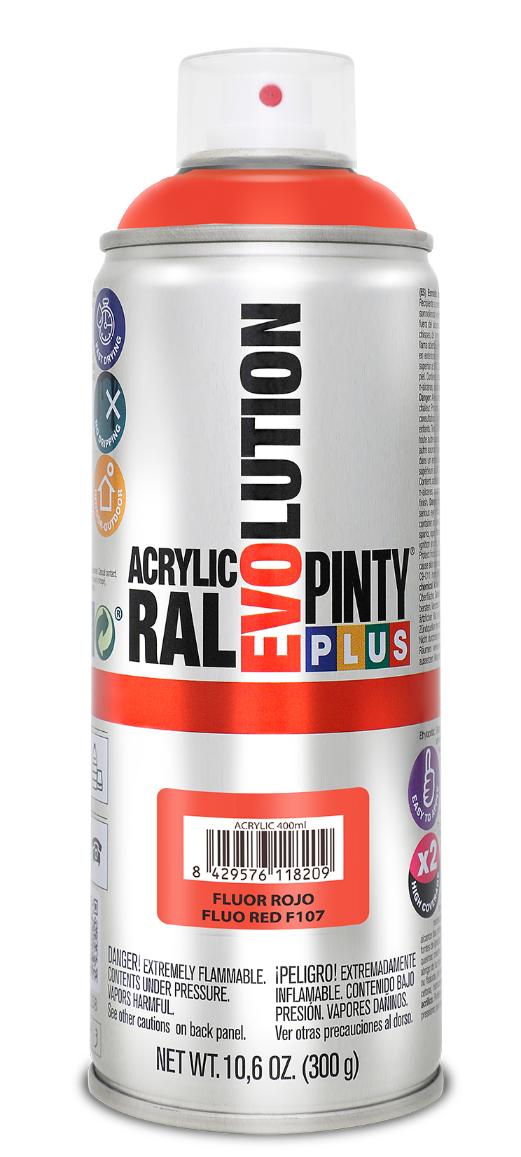 Spray vopsea acrilica PINTYPLUS Evolution, rosu flurescent, 400 ml