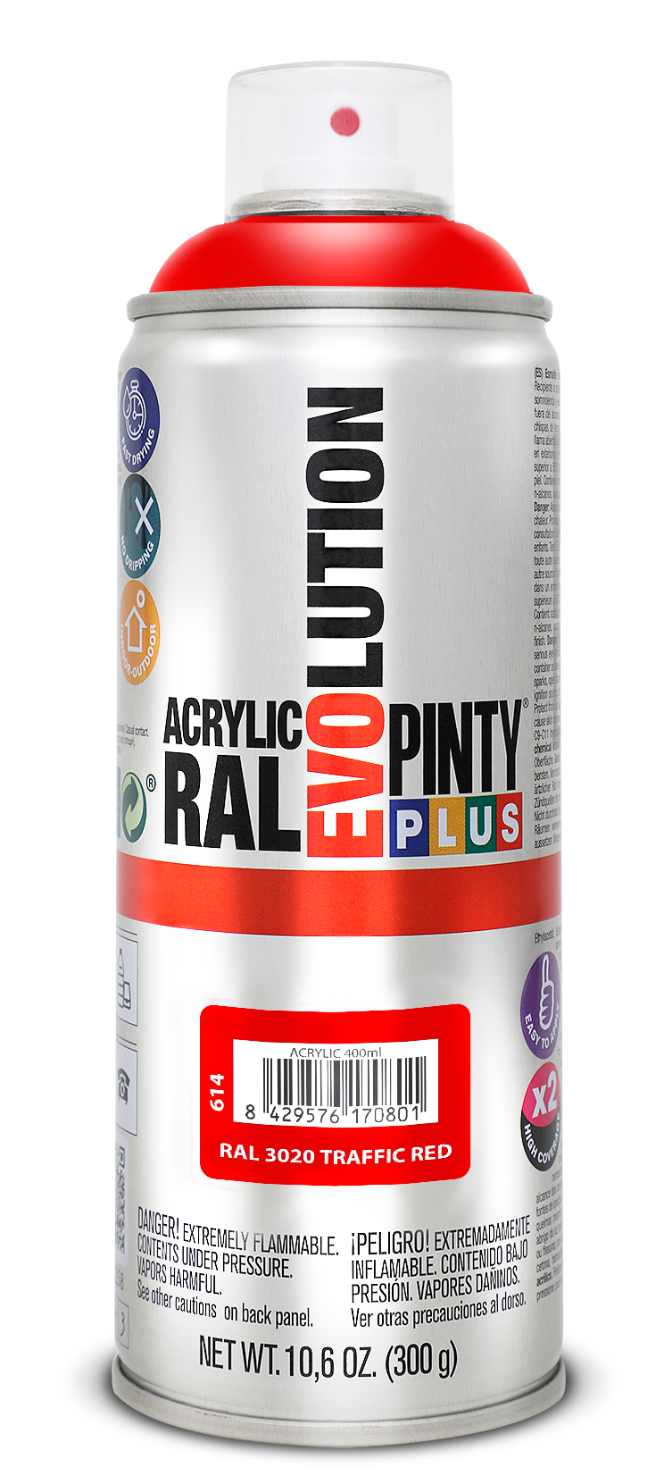 Vopsea spray acrilica PINTYPLUS Evolution, RAL 3020, rosu, 400ml