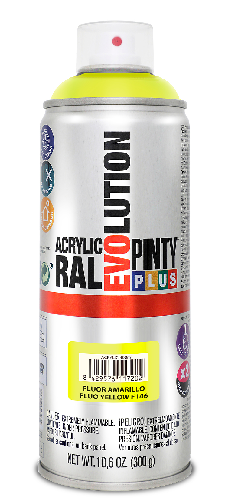 Vopsea spray acrilica PINTYPLUS Evolution, galben fluorescent, 400ml