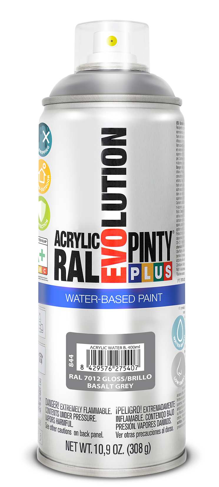 Spray vopsea acrilica pe baza de apa PINTYPLUS Evolution, gri bazalt, RAL 7012, 400 ml
