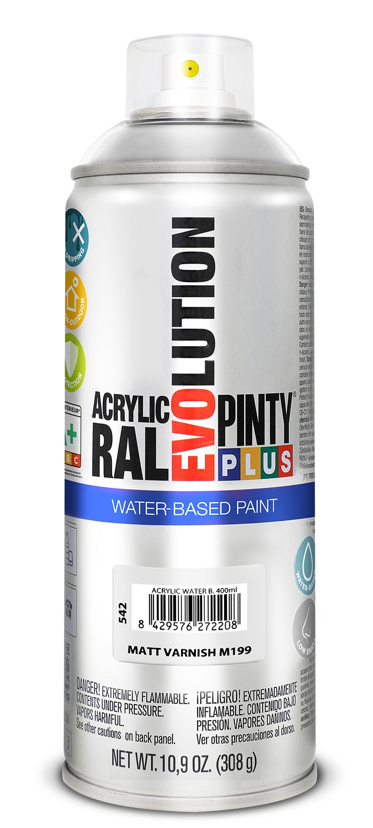 Spray vopsea acrilica pe baza de apa PINTYPLUS Evolution, lac transparent mat, 400 ml