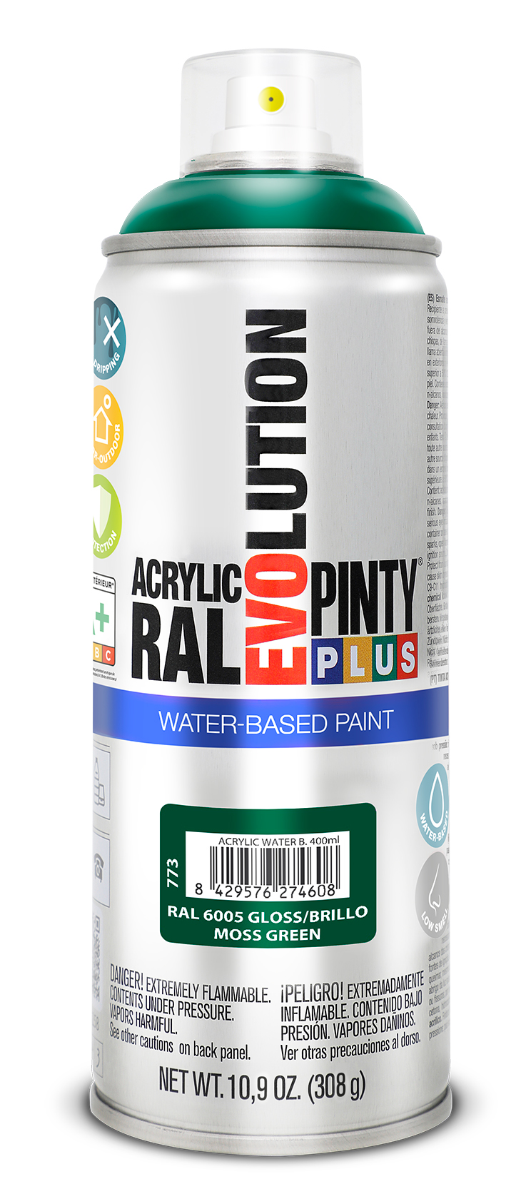 Vopsea spray acrilica PINTYPLUS Evolution, RAL 6005, verde muschi, 400ml