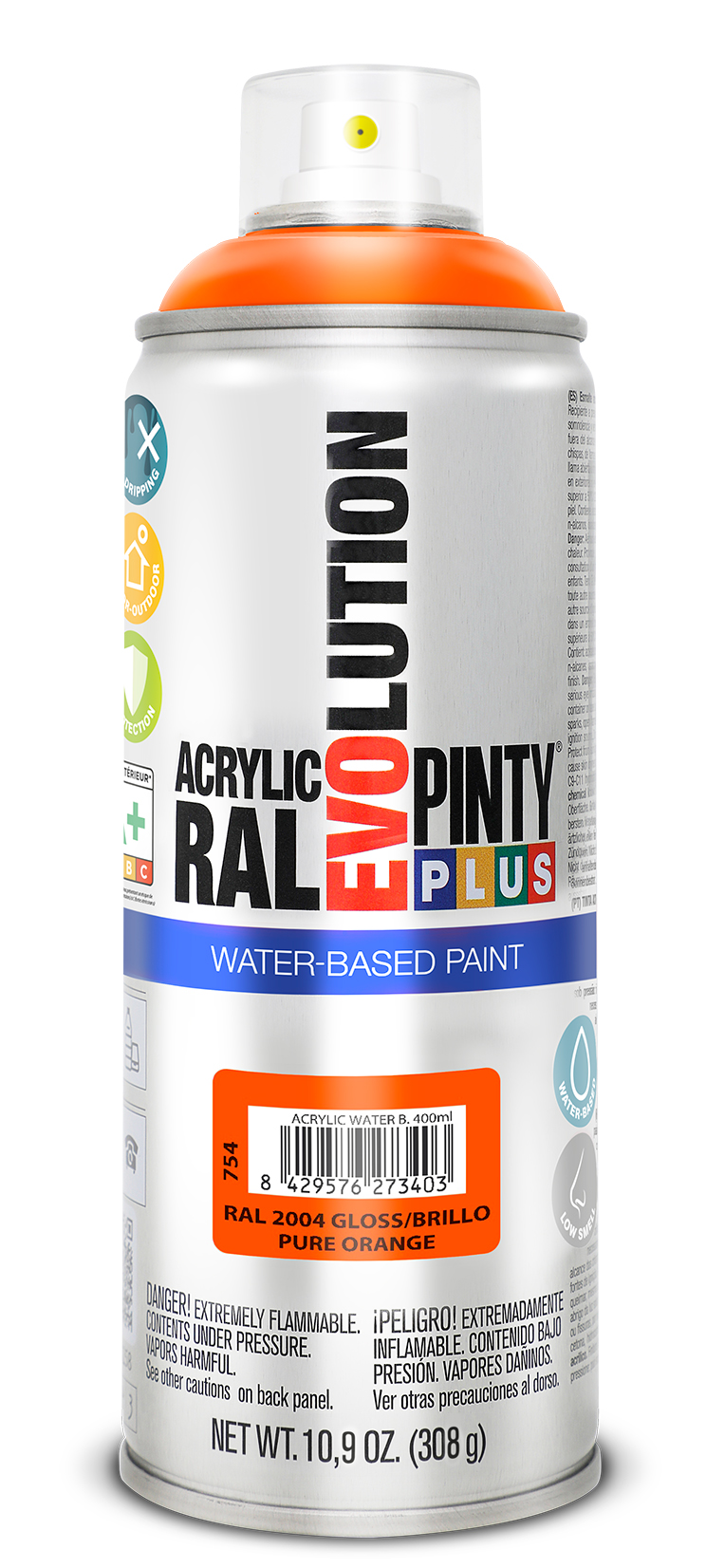 Vopsea spray acrilica PINTYPLUS Evolution, RAL 2004, portocaliu, 400ml
