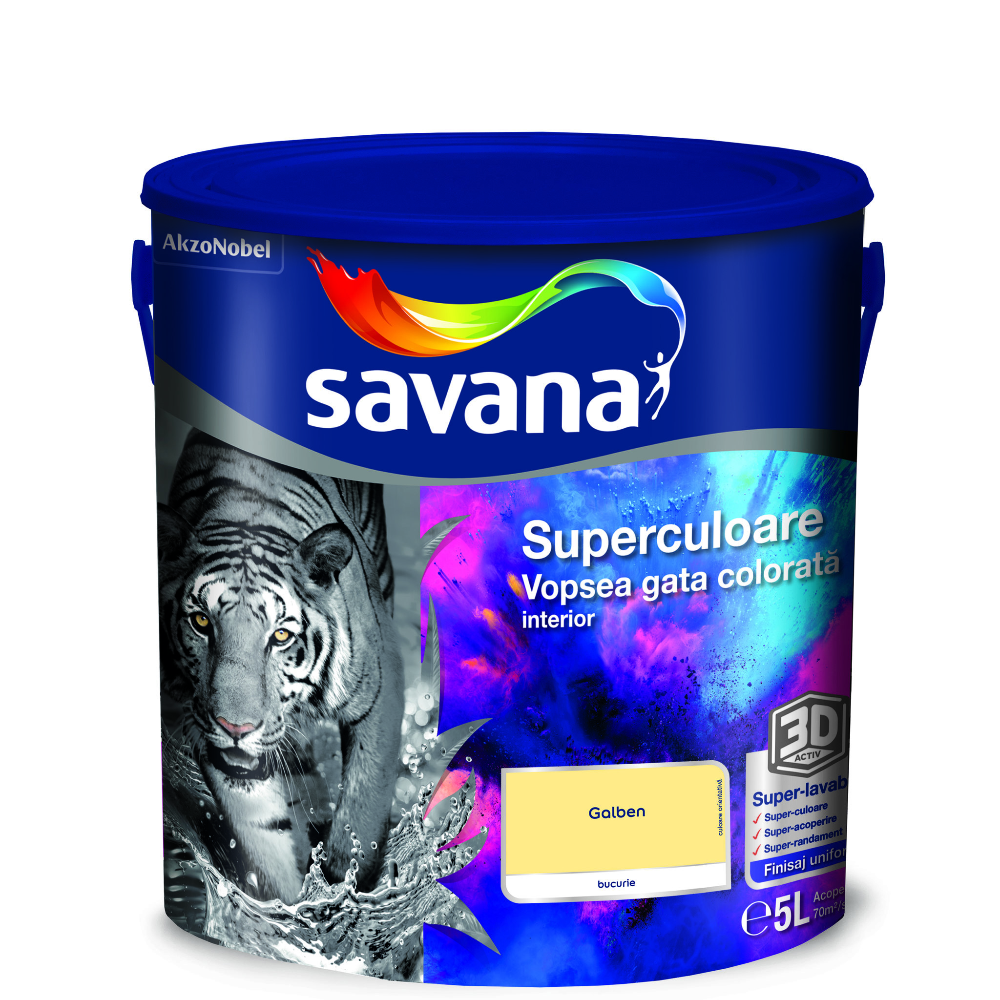 Vopsea lavabila Savana Superculoare, galben, 5 L, Interior