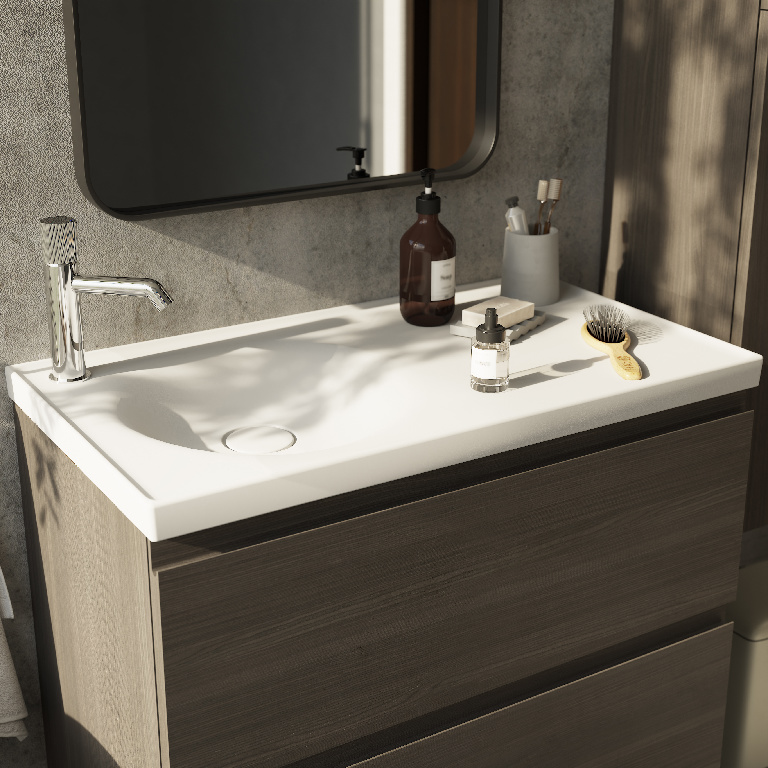 Lavoar baie GOODHOME Kentia, ceramica, 80.6 x 45.2 cm, alb mat