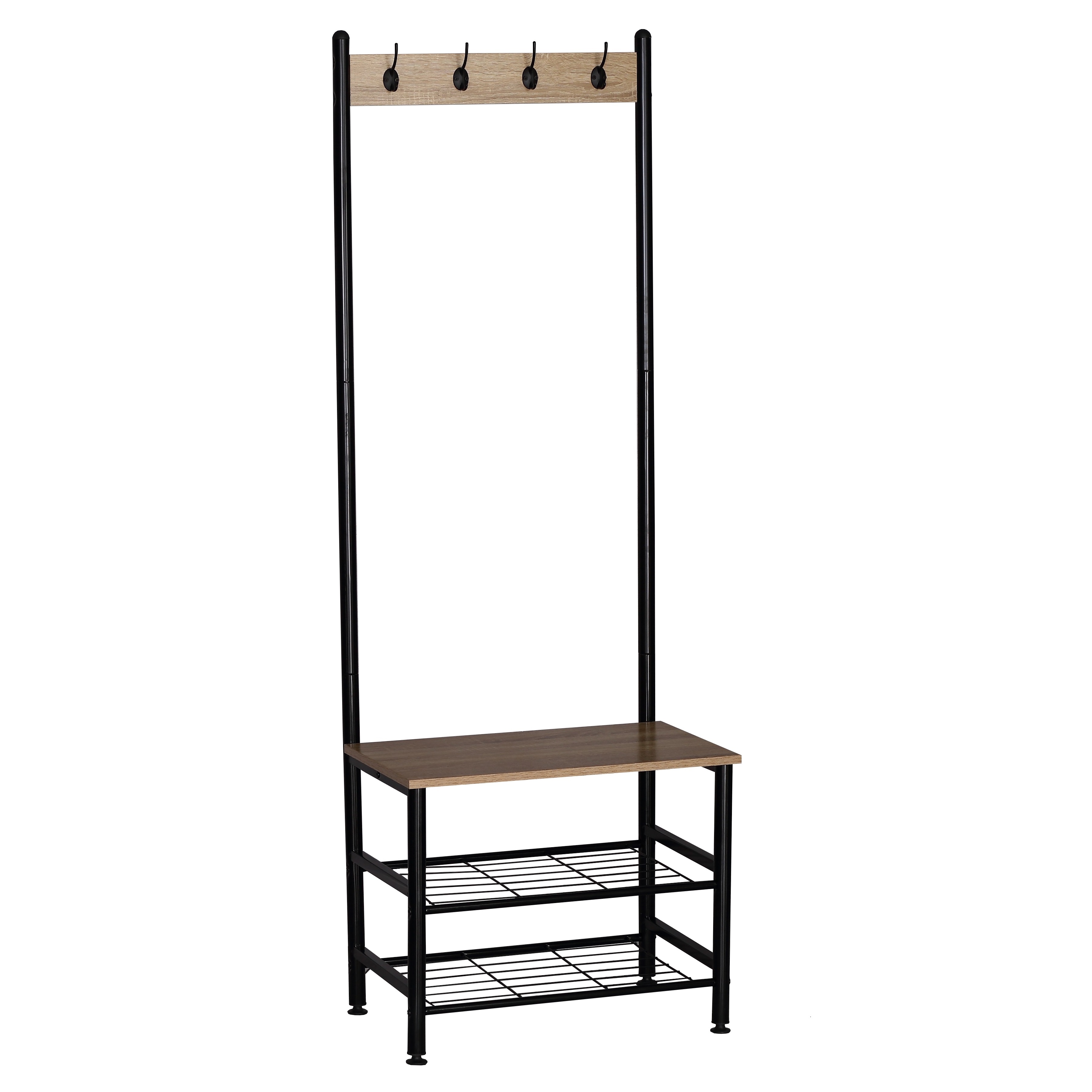Cuier cu pantofar Skalo, metal/PAL, 60 x 40 x 175 cm, negru-maro