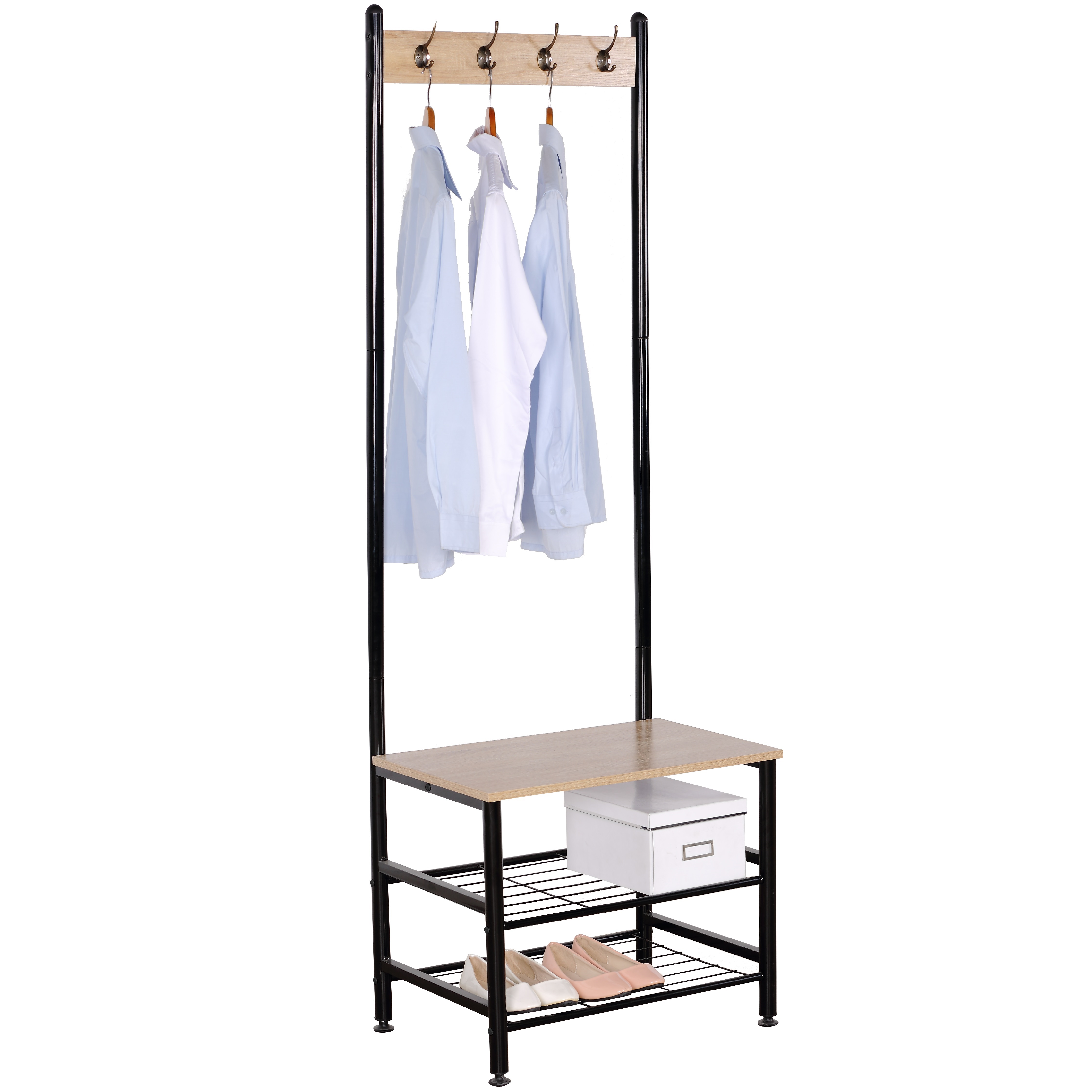 Cuier cu pantofar Skalo, metal/PAL, 60 x 40 x 175 cm, negru-maro