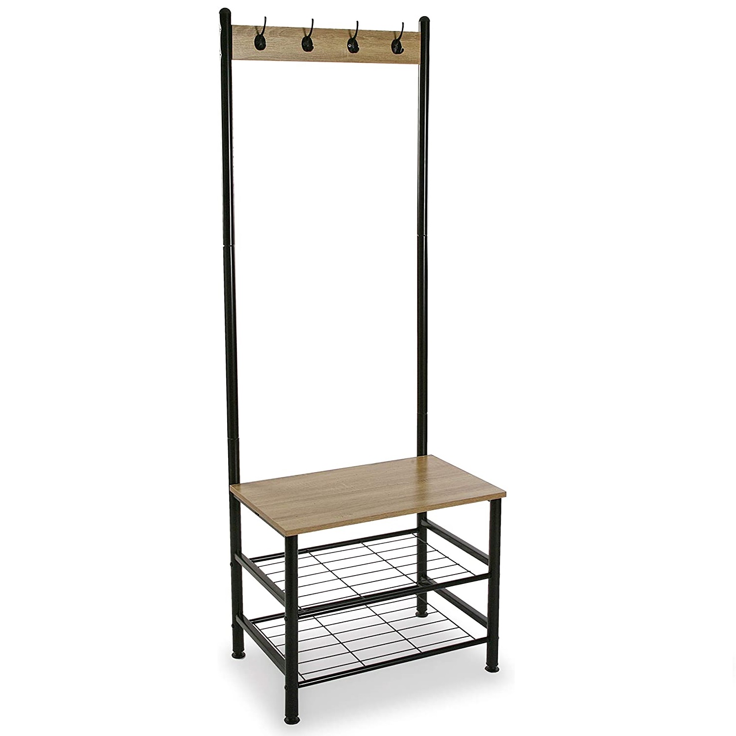 Cuier cu pantofar Skalo, metal/PAL, 60 x 40 x 175 cm, negru-maro