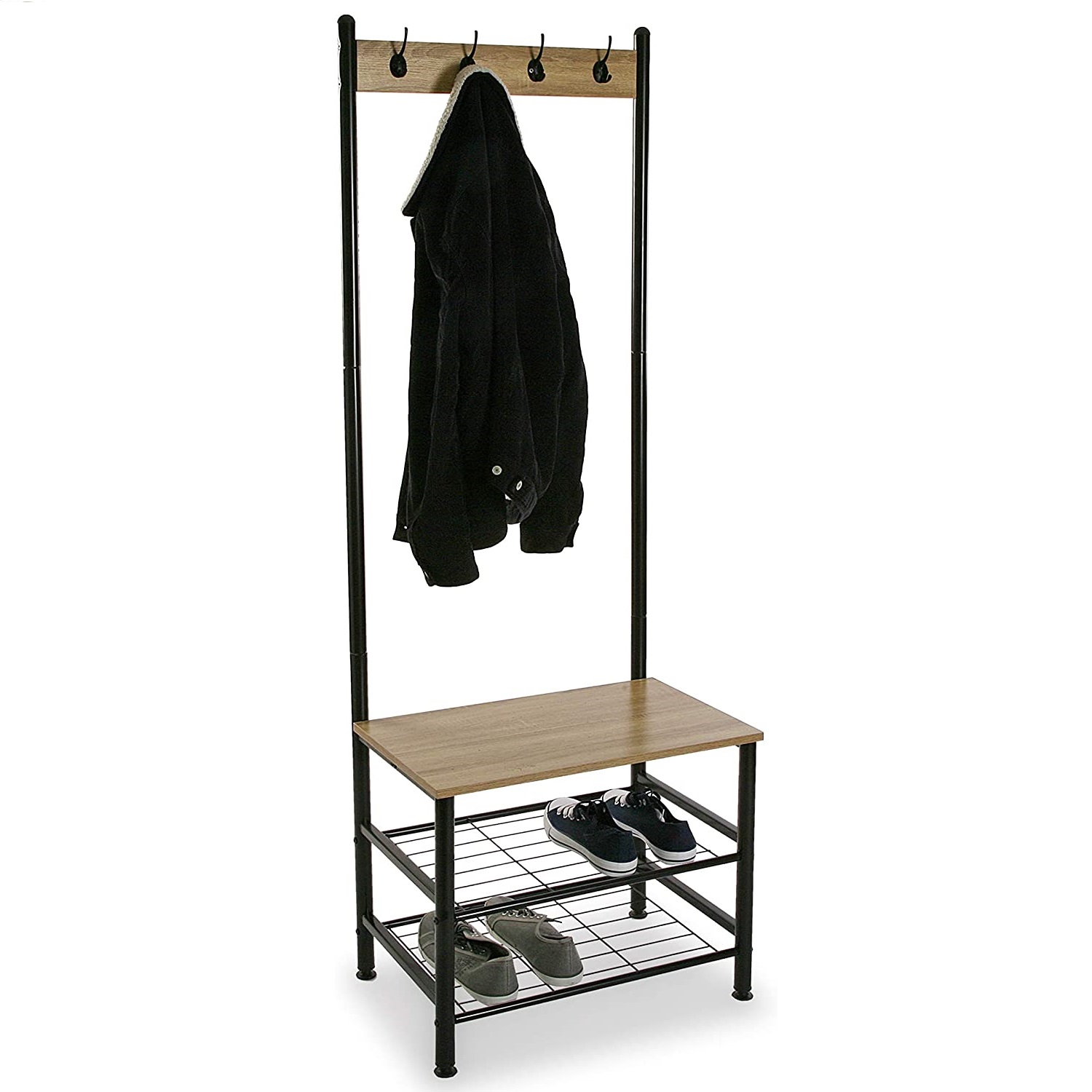 Cuier cu pantofar Skalo, metal/PAL, 60 x 40 x 175 cm, negru-maro