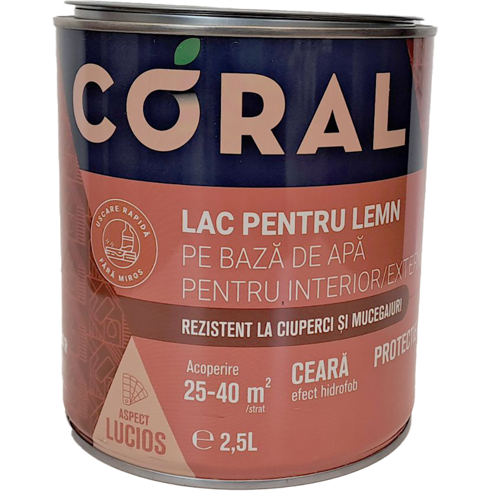 Lac pentru lemn Coral, pe baza de apa, olive, 2.5 l