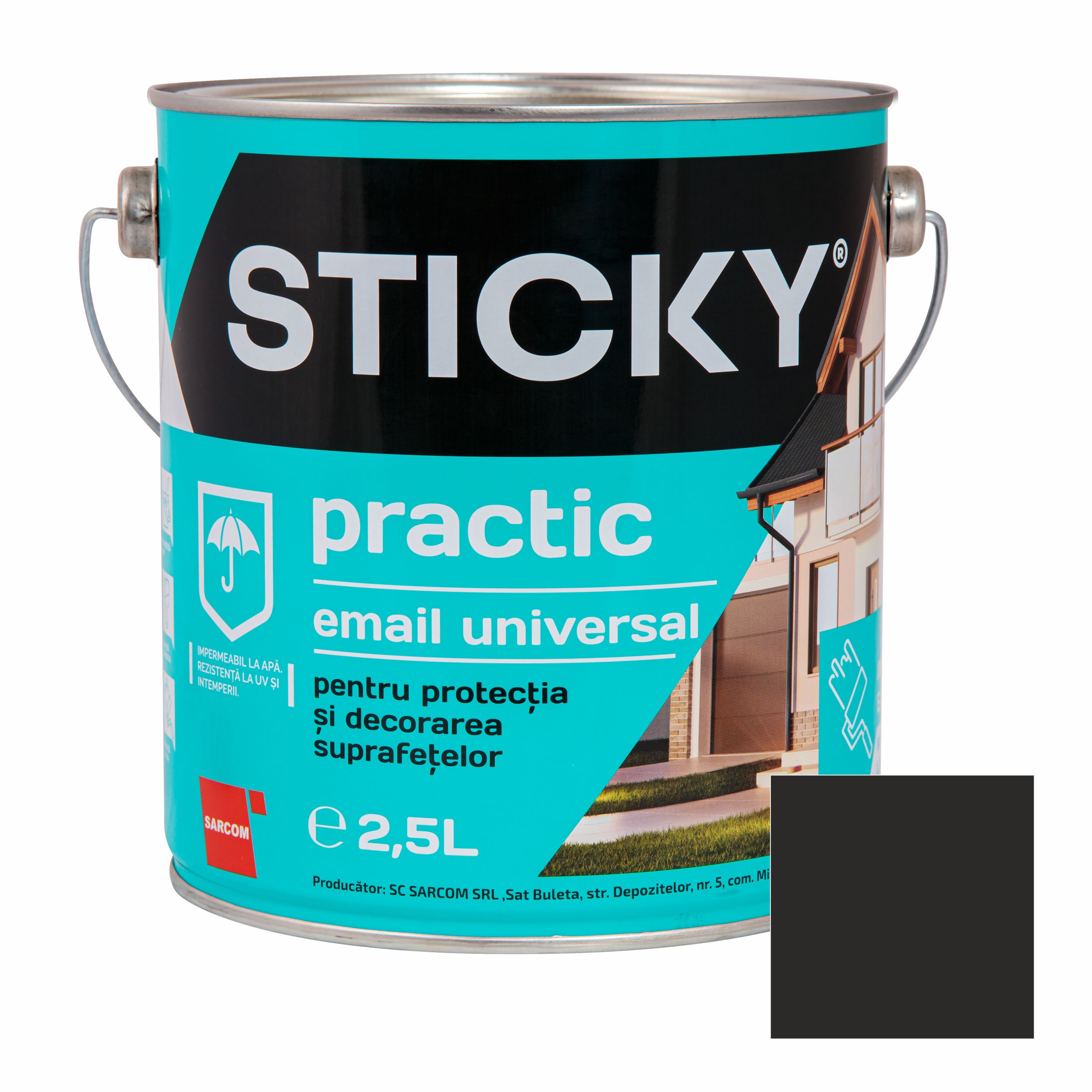 Vopsea Alchidica, Negru, 2.5L   Sticky Practic