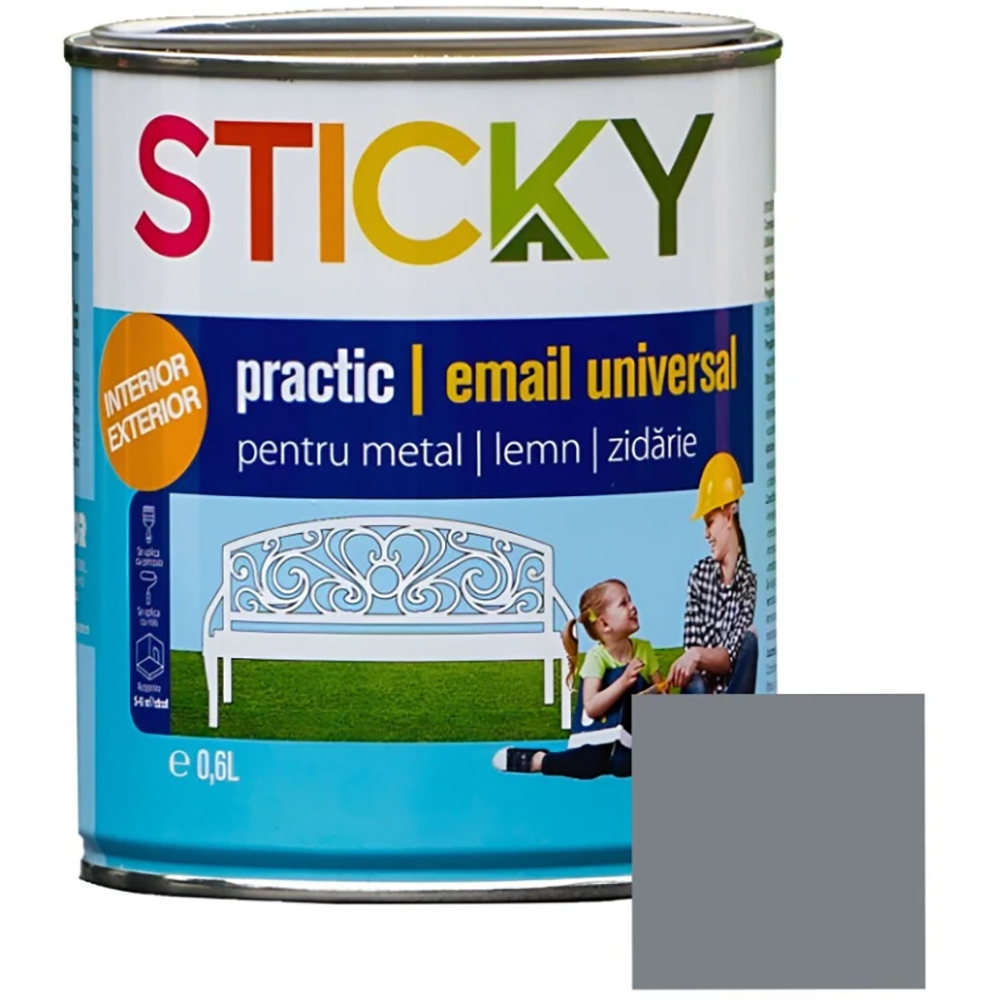 Vopsea Alchidica Sticky 11132, 0.6 l, gri