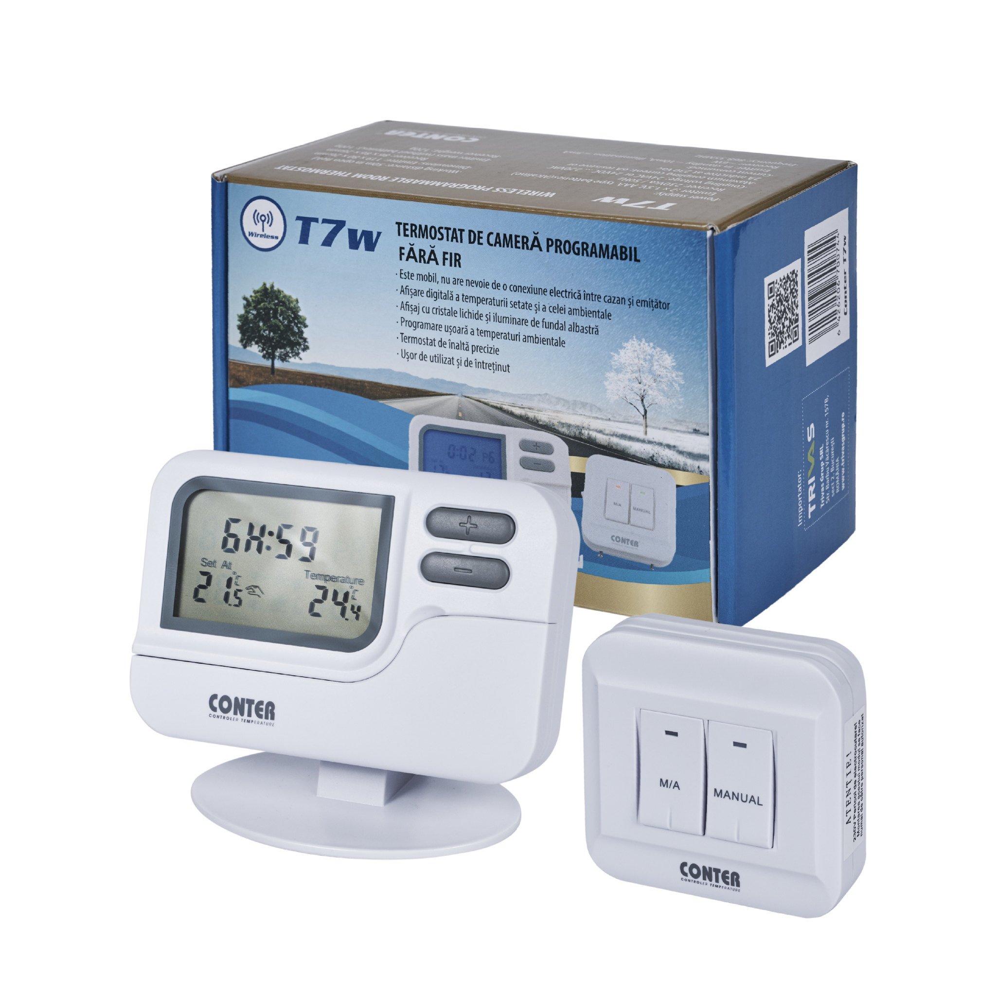 Termostat de ambient fara fir Conter T7W