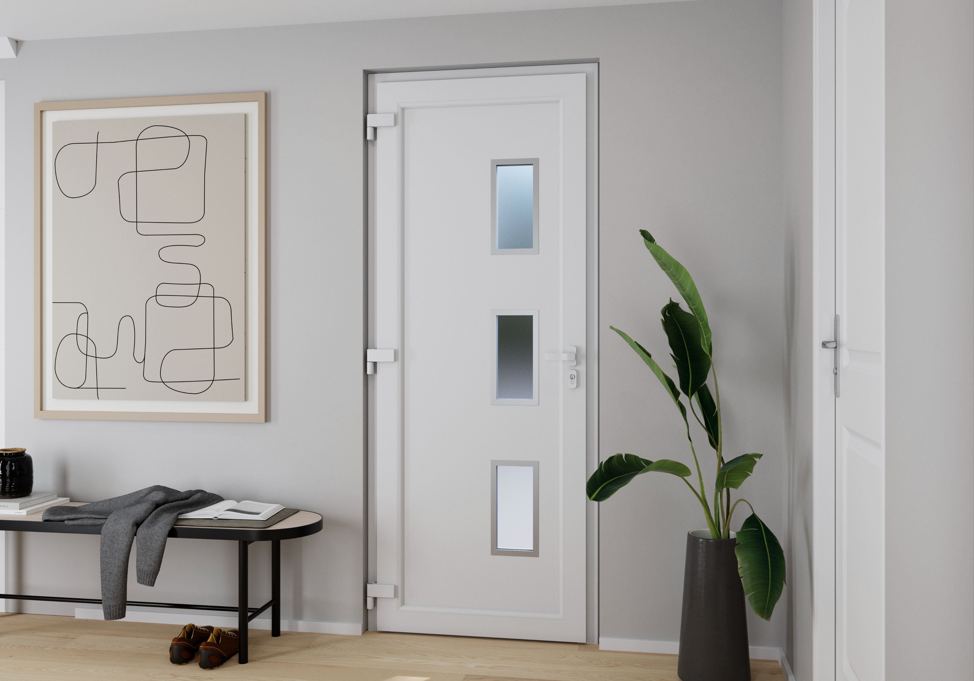 Usa exterior FORTIA Kilifi, cu geam, dreapta, PVC, 88 x 205 cm, alb