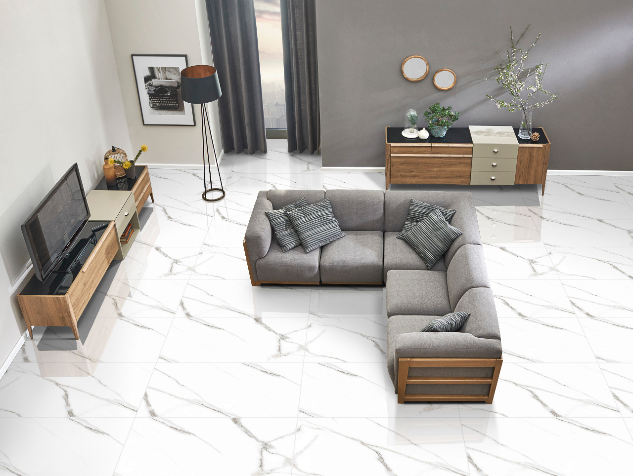 Gresie interior/exterior Statuario, marmura alb lucios, 60 x  60 cm, 8 mm, 1.44 m2/cutie