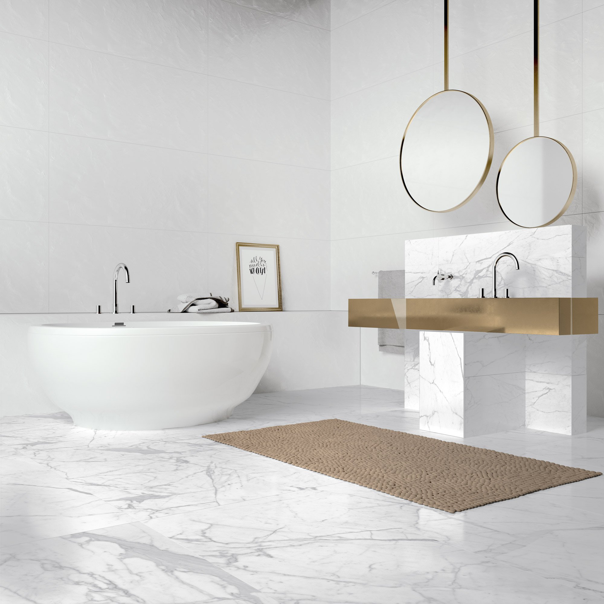Gresie interior/exterior Statuario, marmura alb mat, 60 x 60 cm, 8 mm, 1.44 m2/cutie