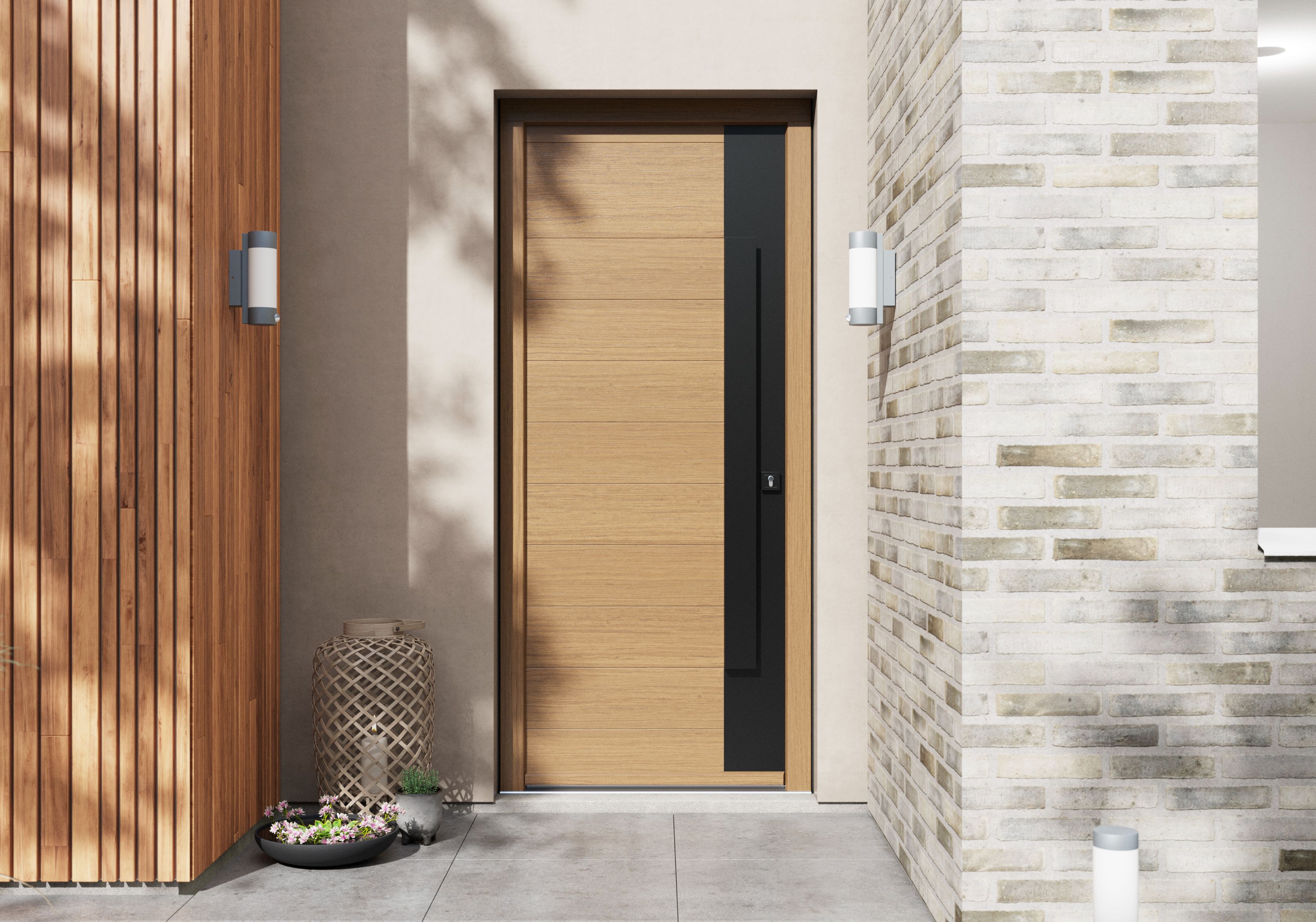 Usa exterior FORTIA Sassel, fara geam, dreapta, lemn, 88 x 205 cm, stejar