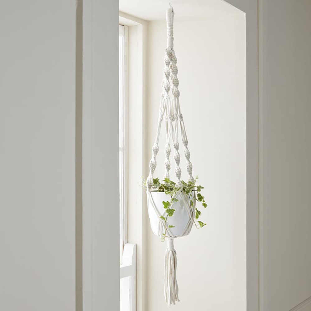 Suport ghiveci GOODHOME, bumbac, 100 cm inaltime, alb
