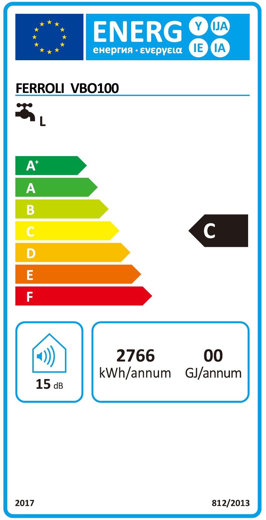 Boiler electric 100 L, 1500 W, 97,3 x 45 cm  FERROLI E-GLASSTECH VBO 100