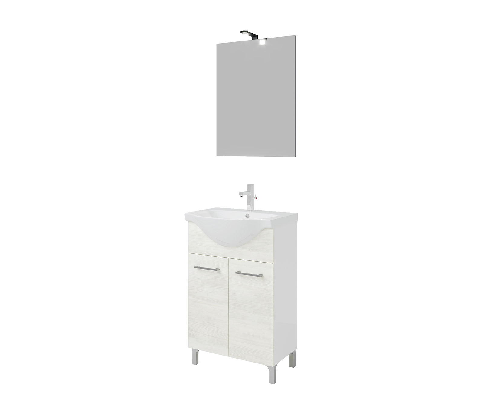 Set mobilier baie Savinidue Terra, 3 piese, 55 cm, Iluminare LED, alb
