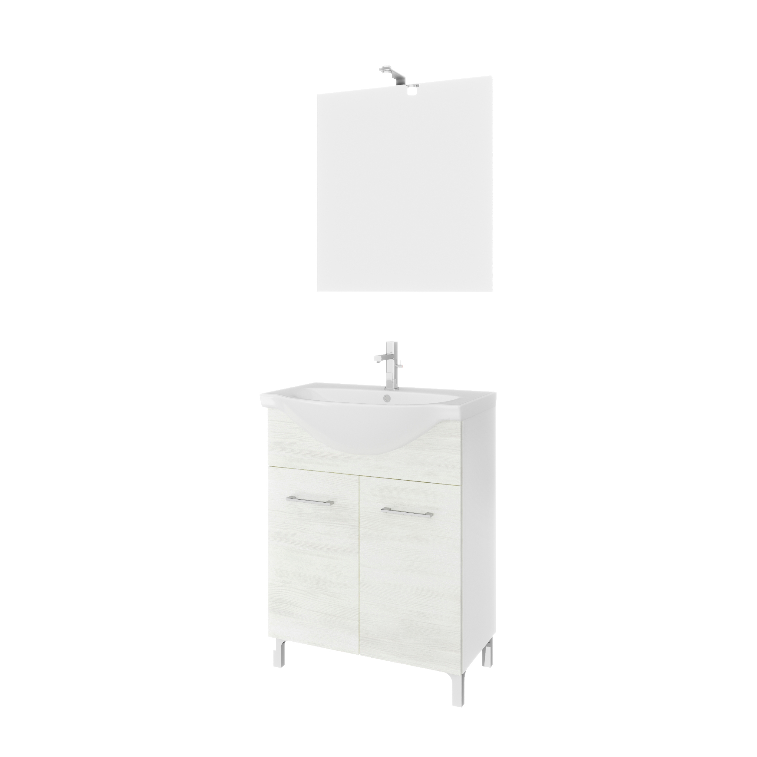 Set mobilier baie Savinidue Terra, 3 piese, 65 cm, Iluminare LED, alb