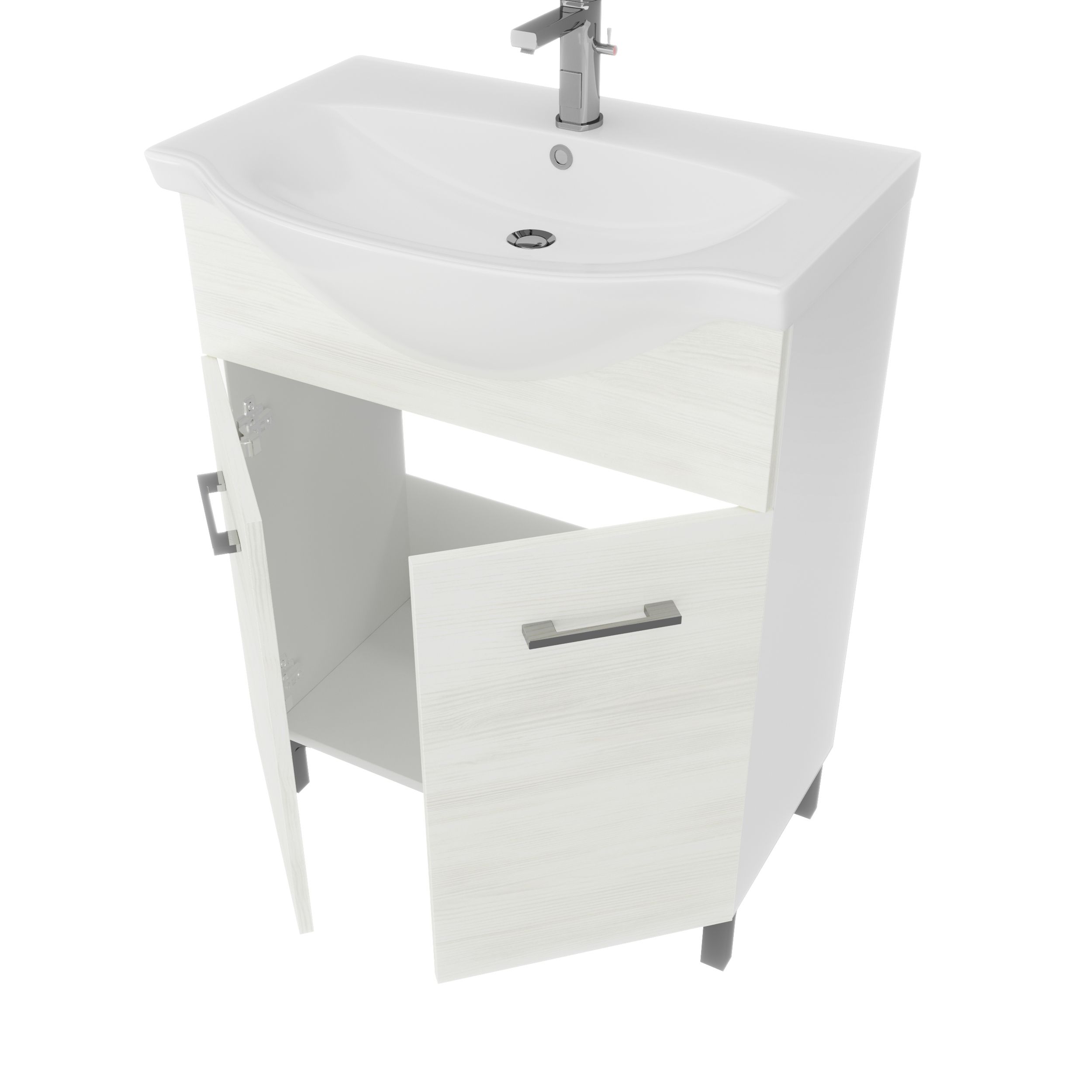 Set mobilier baie Savinidue Terra, 3 piese, 65 cm, Iluminare LED, alb