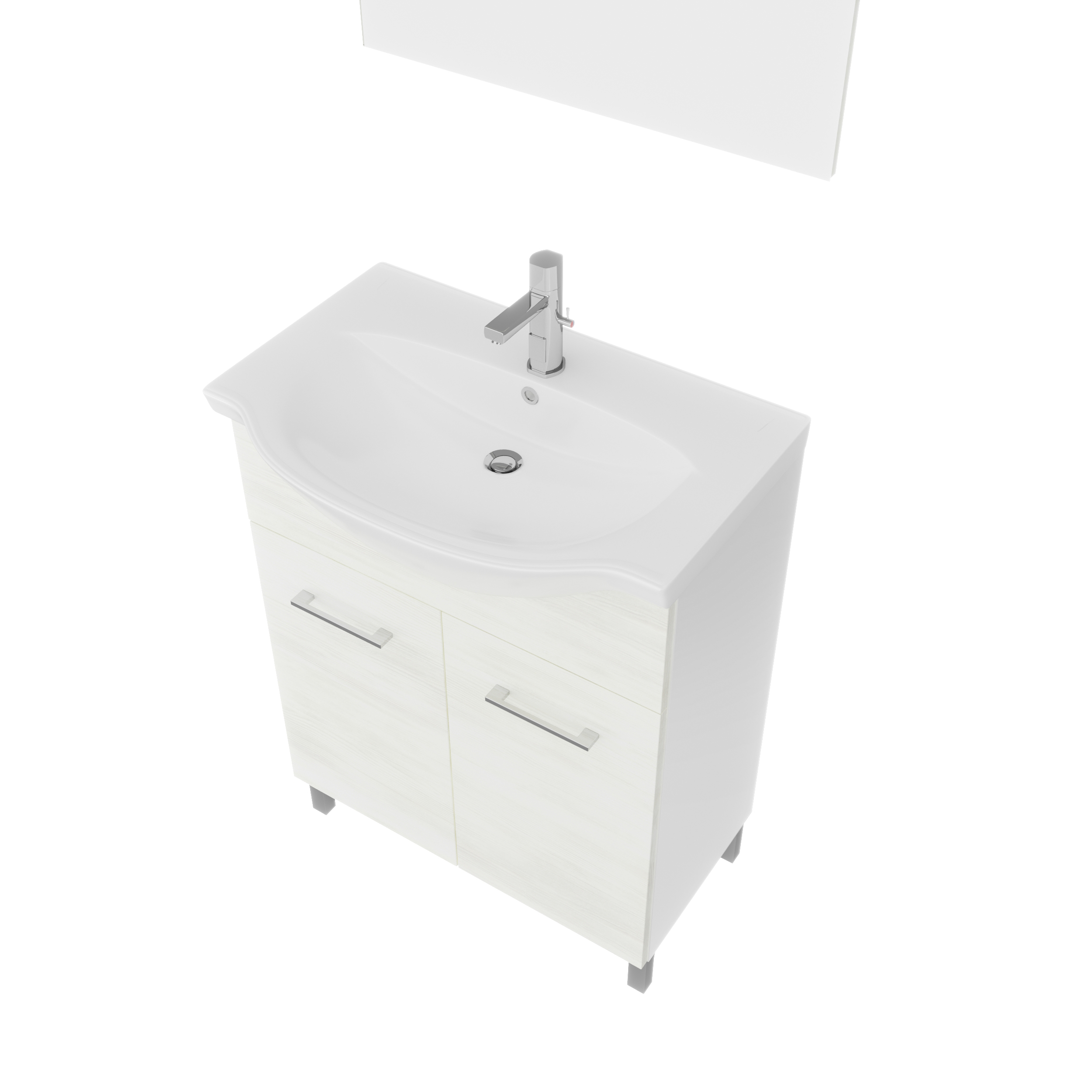 Set mobilier baie Savinidue Terra, 3 piese, 65 cm, Iluminare LED, alb