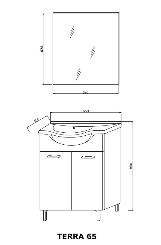 Set mobilier baie Savinidue Terra, 3 piese, 65 cm, Iluminare LED, alb