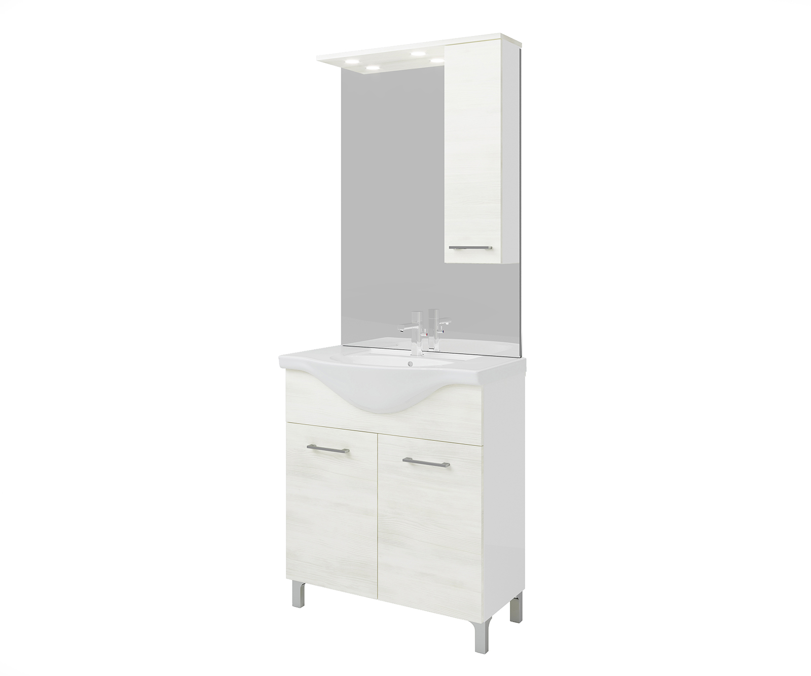 Set mobilier baie Savinidue Terra, 3 piese, 75 cm, Iluminare LED, alb