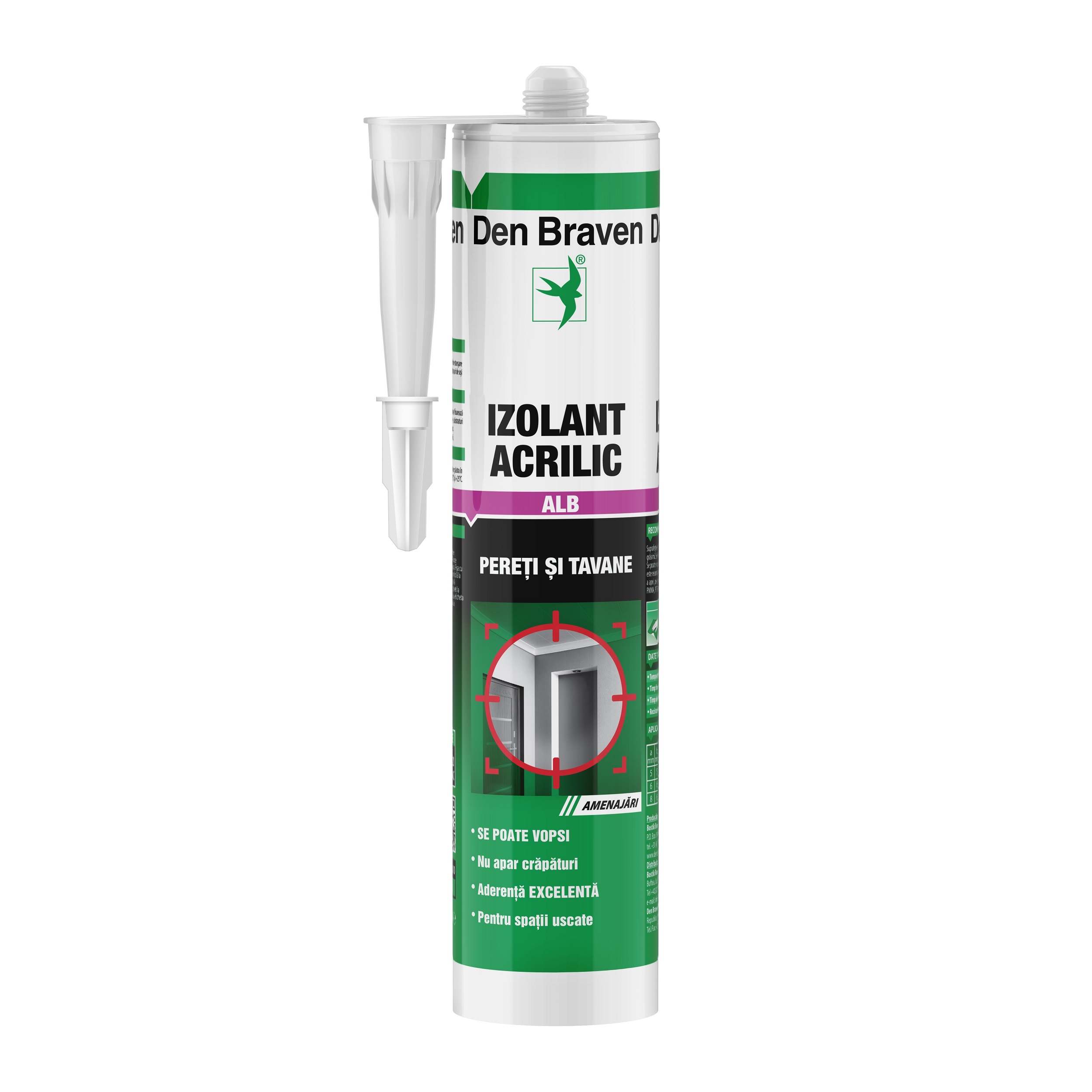 Izolant acrilic DEN BRAVEN DIY Pereti si tavane, alb, 280 ml