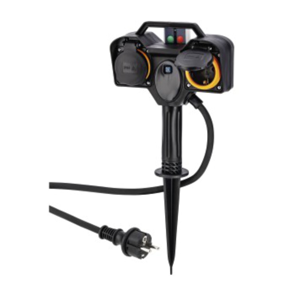 Priza radio dubla de gradina HAMA, cu tepusa si telecomanda, raza 30 m, IP44, 16A, ABS, negru