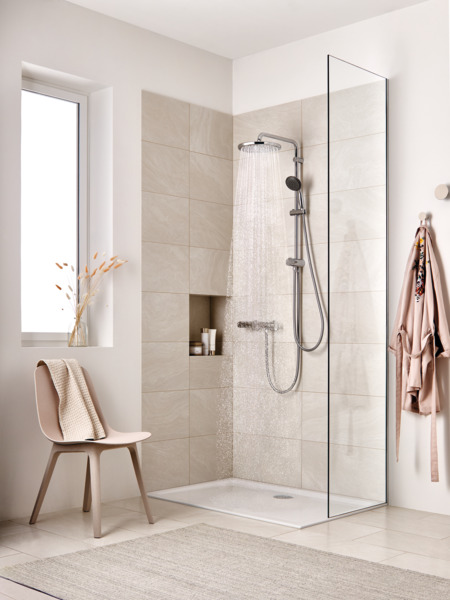 Sistem de dus flexibil cu divertor GROHE Vitalio Start250, cap dus 25 cm, brat 39 cm, montaj pe perete, metal, crom