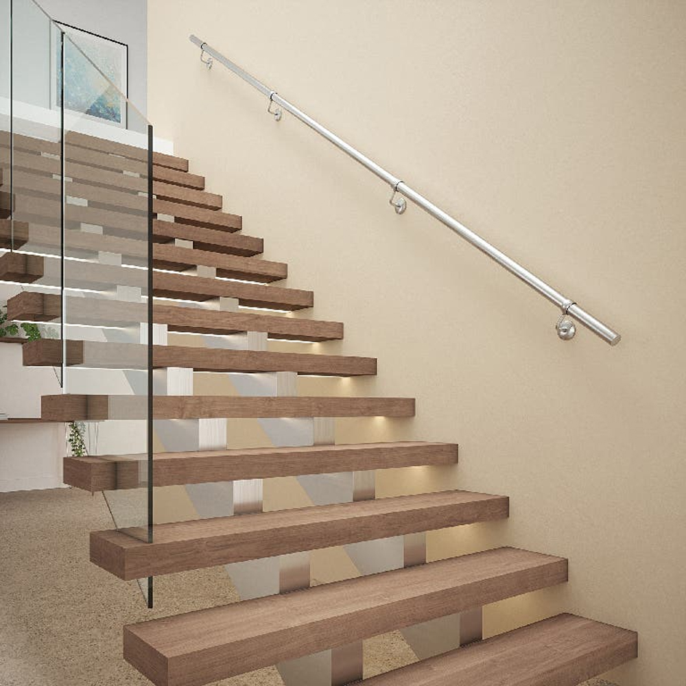Kit balustrada perete rotunda Fortia, otel, D 40 mm, L 3.6 m, efect nichel