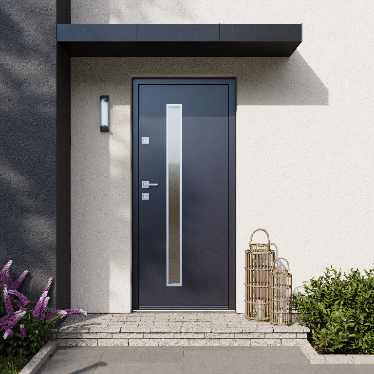 Usa exterior FORTIA Pasni, cu geam, dreapta, 88 x 208 cm, antracit