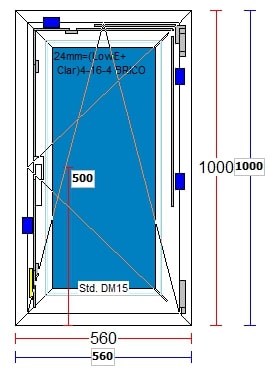 Fereastra termopan FENSTERWELT, PVC, 5 camere, 56 x 100 cm, deschidere oscilobatanta dreapta, alb