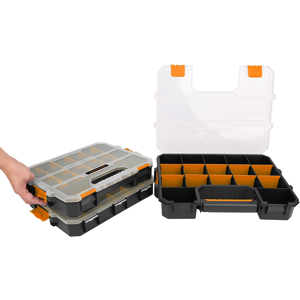 Set 3 organizatoare pentru unelte MAGNUSSON, total 53 compartimente, polipropilena, negru portocaliu