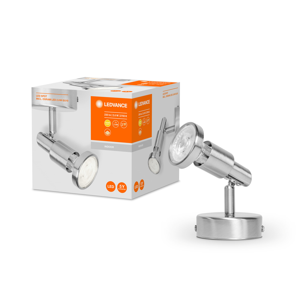 Spot LED LEDVANCE 4058075540507, GU10, 2.6W, 230lm, 2700K, argintiu
