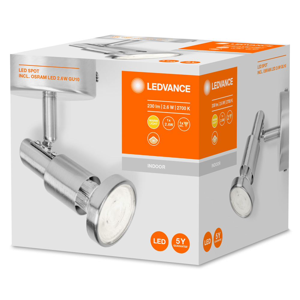 Spot LED LEDVANCE 4058075540507, GU10, 2.6W, 230lm, 2700K, argintiu