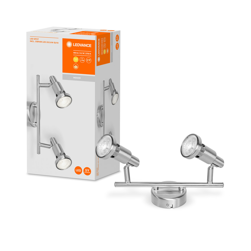 Spot LED LEDVANCE 4058075540545, GU10, 2 x 2.6W, 460lm, 2700K, argintiu