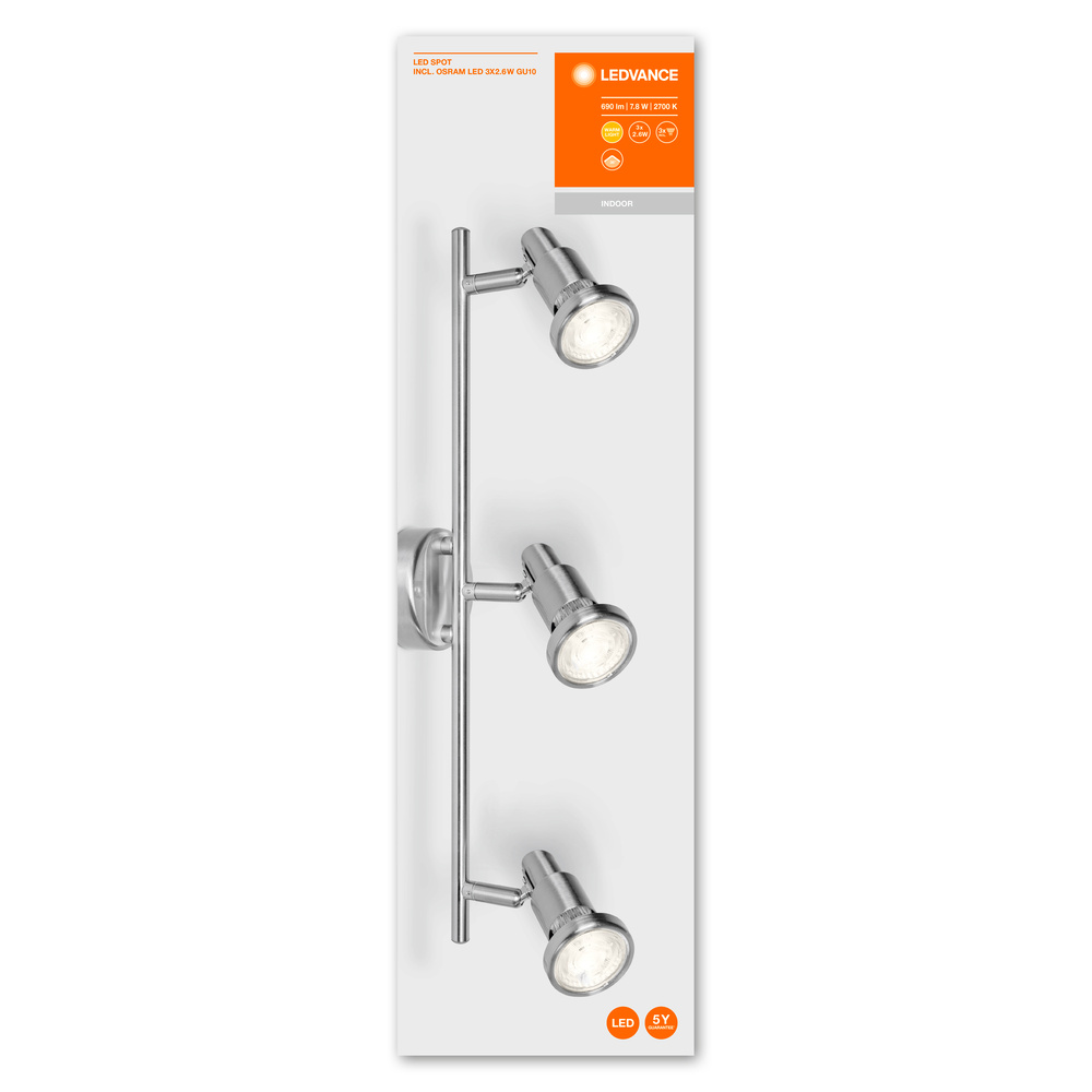 Spot LED LEDVANCE 4058075540569, Gu10, 3 x 2.6W, 690lm, 2700K, argintiu