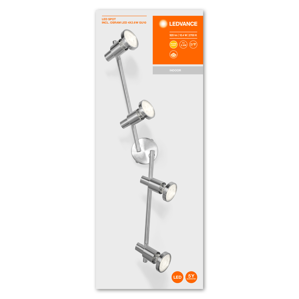 Spot LED LEDVANCE 4058075540583, GU10, 4 x 2.6W, 920lm, 2700K, argintiu