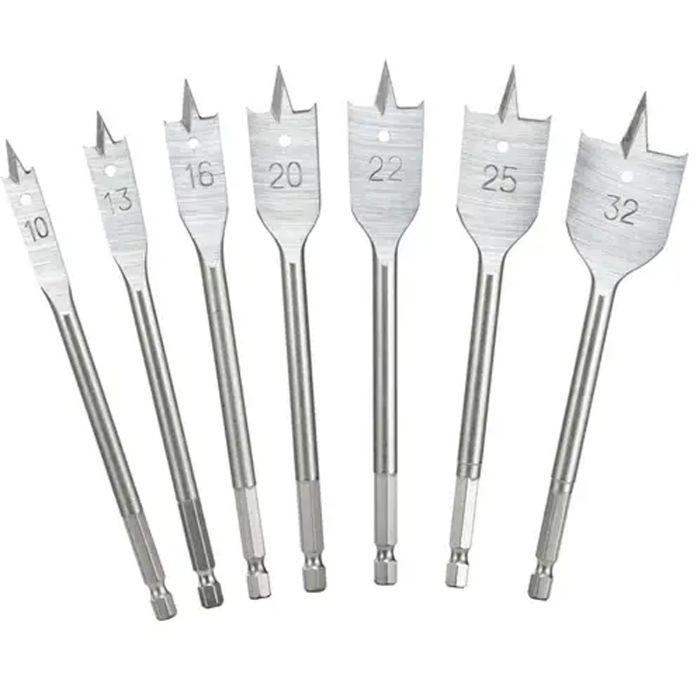 Set 7 burghie lemn MAC ALLISTER, 10, 13, 16, 20, 22, 25, 32mm, otel, argintiu
