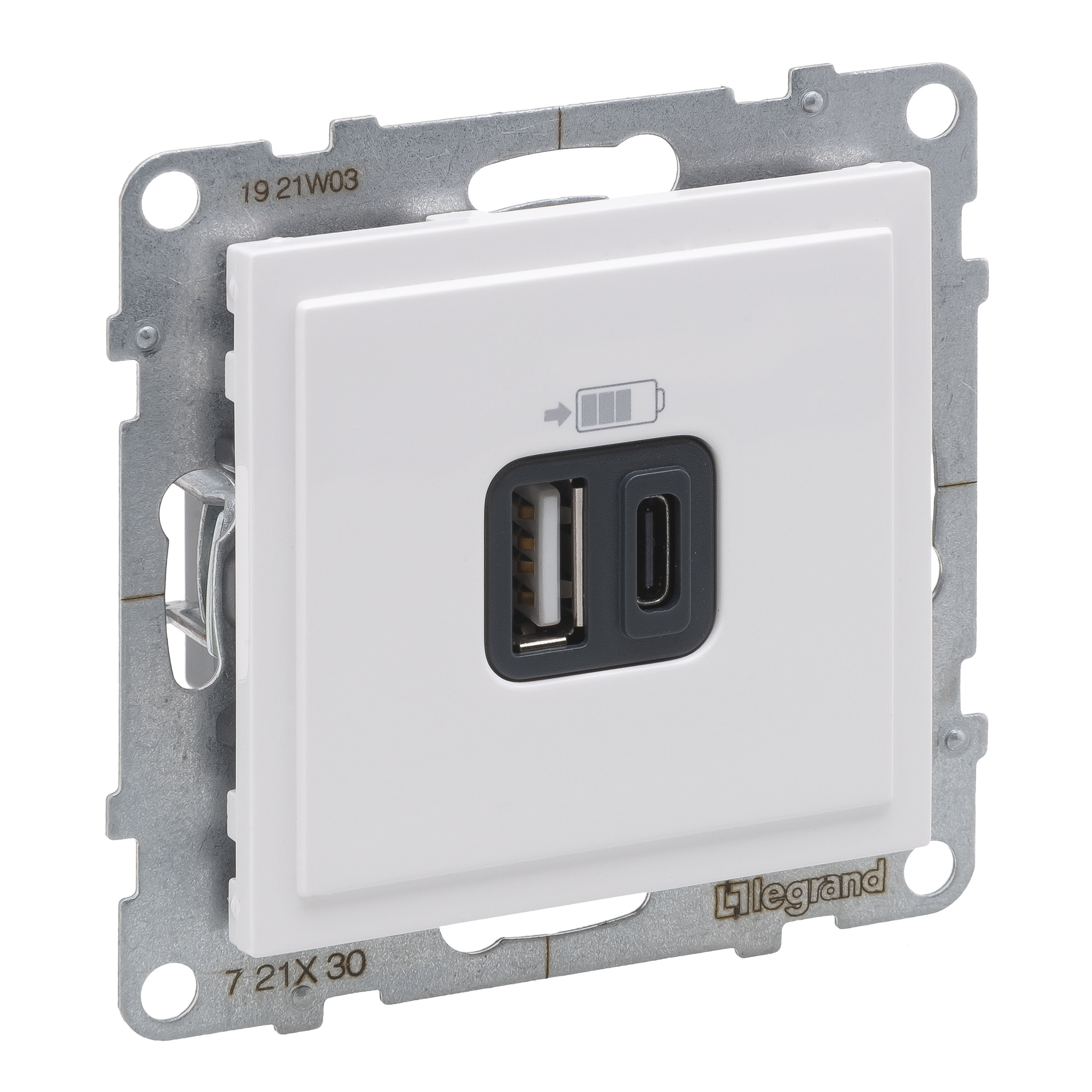 Incarc USB dublu, Tip A+C, alb