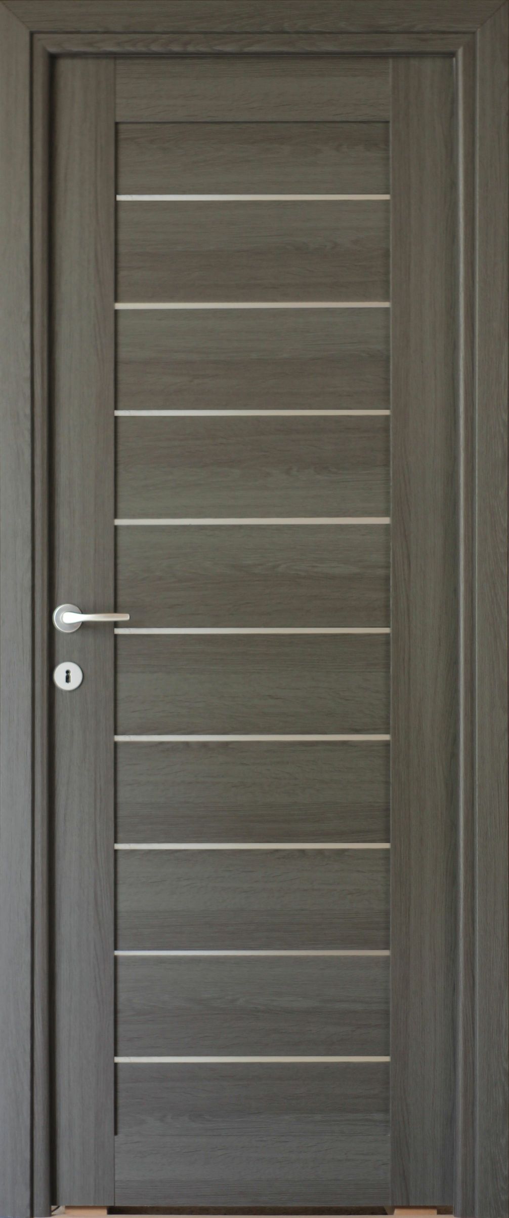 Usa interior Tarra, cu geam, reversibila, MDF, 88 x 203 cm, gri antracit
