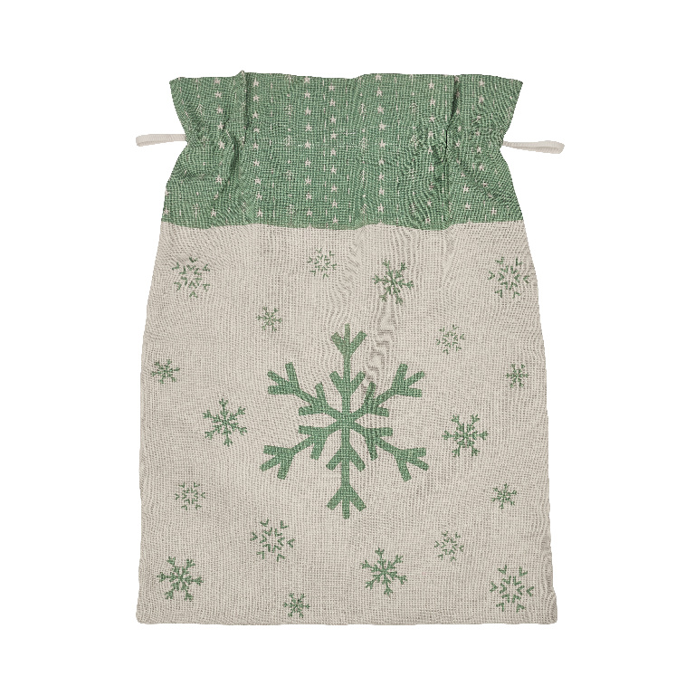 Husa cadouri Craciun, model fulgi de nea, alb-verde