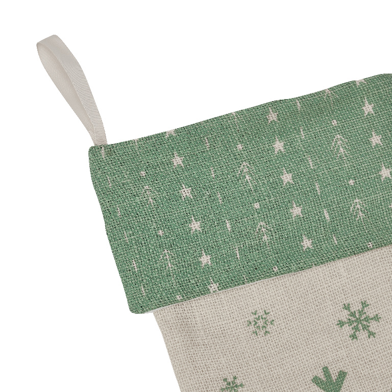 Decoratiune Craciun Soseta pentru cadouri cu stelute, crem-verde