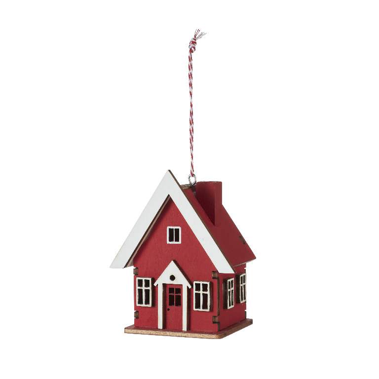Decoratiune Craciun, model casuta, 9 cm, rosu
