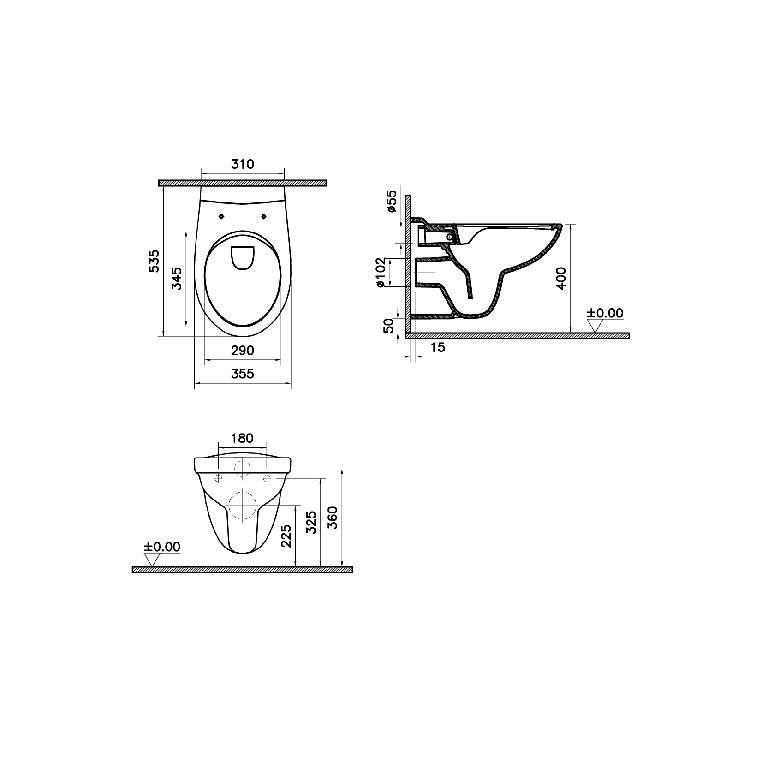 Vas WC suspendat GoodHome Lagon, ceramica, 35.5 x 53.5 x 40 cm, capac, alb
