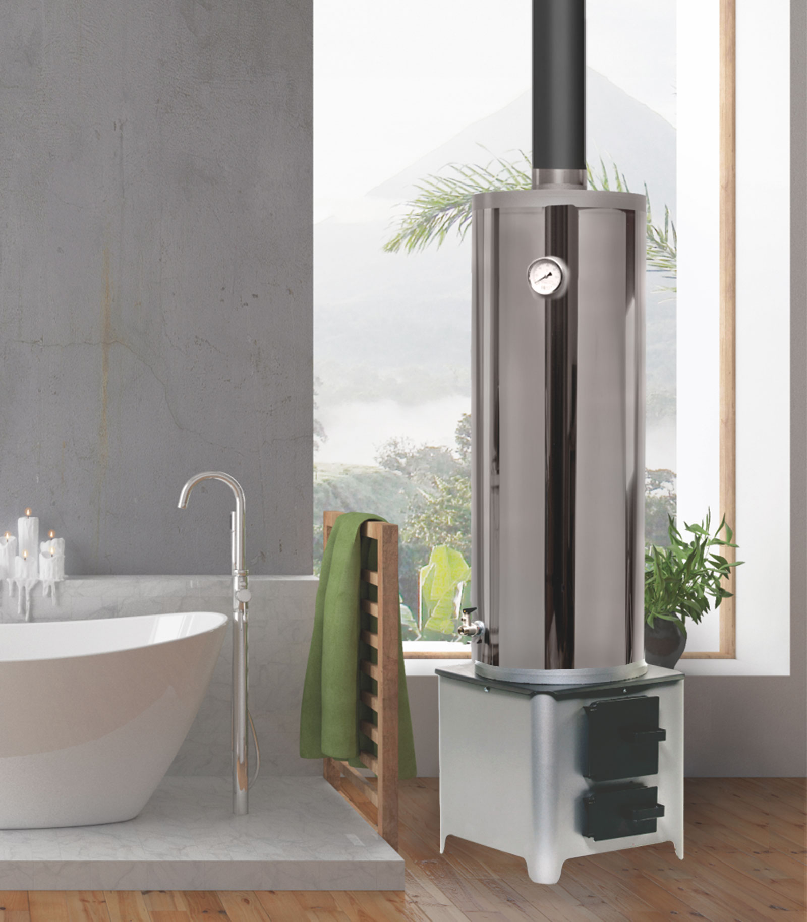 Ansamblu boiler cu focar FM Group, 90 l, inox-fonta